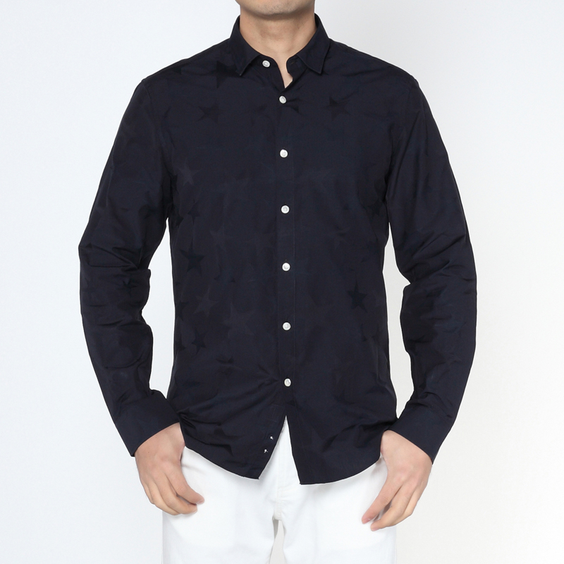 Marco Azzali 黑色五角星提花长袖衬衫 C5105100