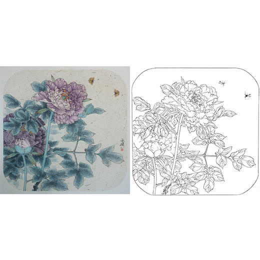 工筆畫白描底稿盤虎傑花鳥斗方小品冊頁hj18