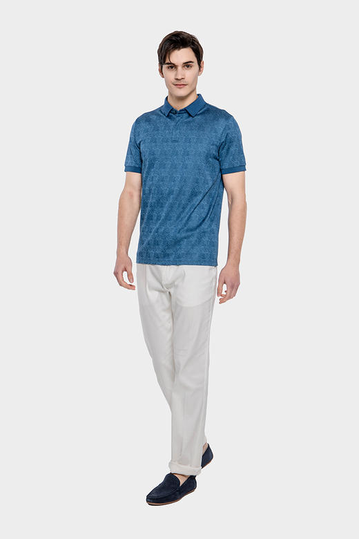 callisto丹宁色桑蚕丝提花翻领T恤  SPTSS190BL 商品图2