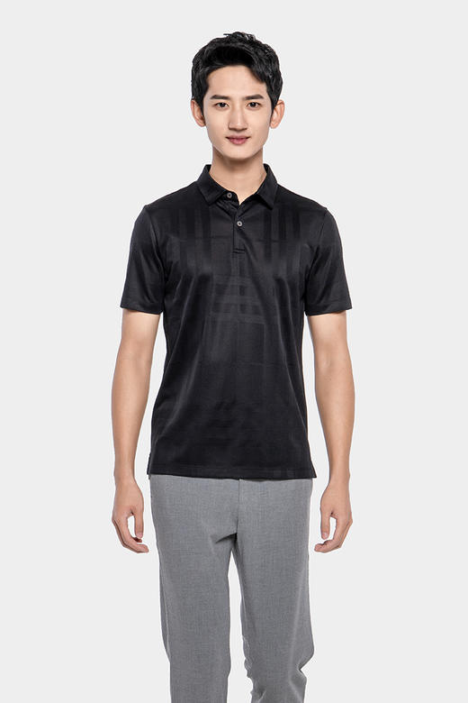 callisto黑色桑蚕丝混纺提花翻领T 恤SPTSS143BK 商品图0