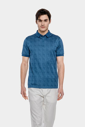 callisto丹宁色桑蚕丝提花翻领T恤  SPTSS190BL