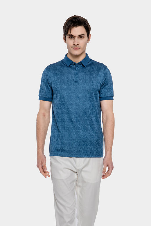 callisto丹宁色桑蚕丝提花翻领T恤  SPTSS190BL 商品图0