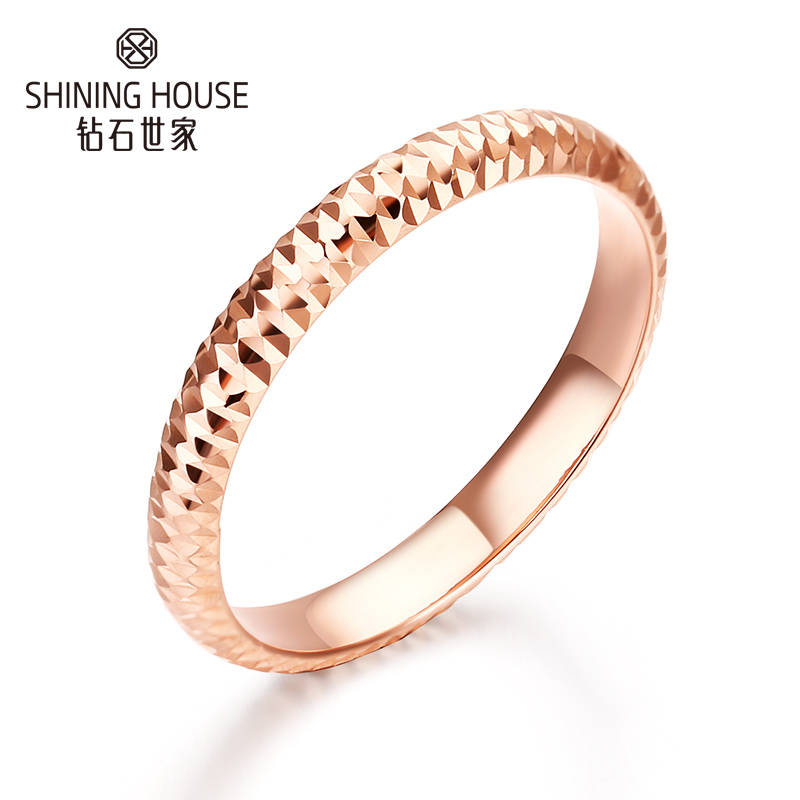 【时尚K金】钻石世家 Charming系列 18K金戒指 空心时尚戒指 简约戒指情侣戒 玫瑰金色（约0.64±0.1克）