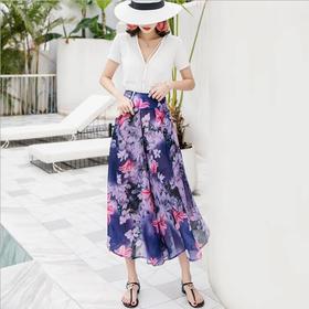 QQ-	50934F422AF夏新款高腰大裤脚不规则印花阔腿裙裤