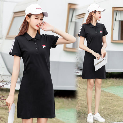 CSK-F328新款珠地棉休闲简约收腰韩版POLO领短袖翻领连衣裙 商品图2
