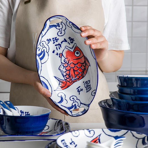 摩登主妇日式鲷鱼碗盘餐具创意网红菜盘鱼盘子家用饭碗汤面碗餐盘 商品图2