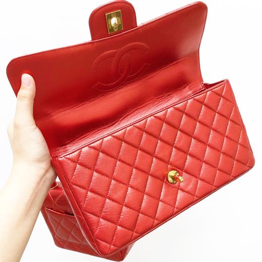 chanel香奈儿红色镜面珠光cf子母包