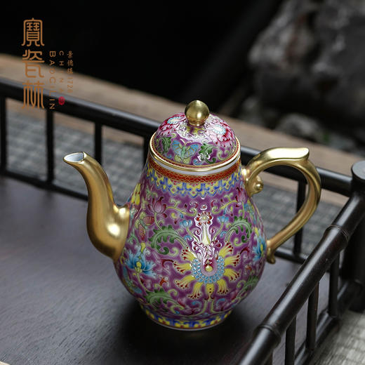 粉地珐琅花卉高梨壶 商品图0