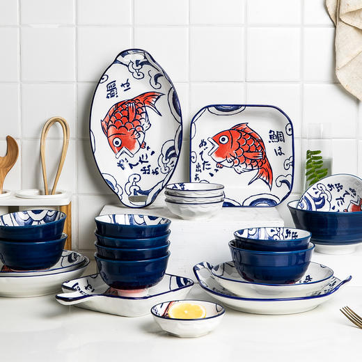 摩登主妇日式鲷鱼碗盘餐具创意网红菜盘鱼盘子家用饭碗汤面碗餐盘 商品图0