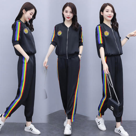 WZNH-WQ89919夏季休闲时尚显瘦两件套彩色螺纹宽松套装 商品图2