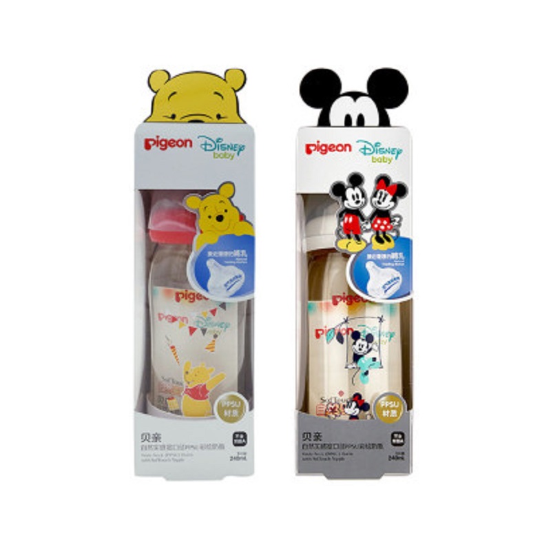 贝亲Disney“自然实感”宽口径PPSU彩绘奶瓶240ml配L奶嘴AA163+AA164JPY带授权招加盟代理