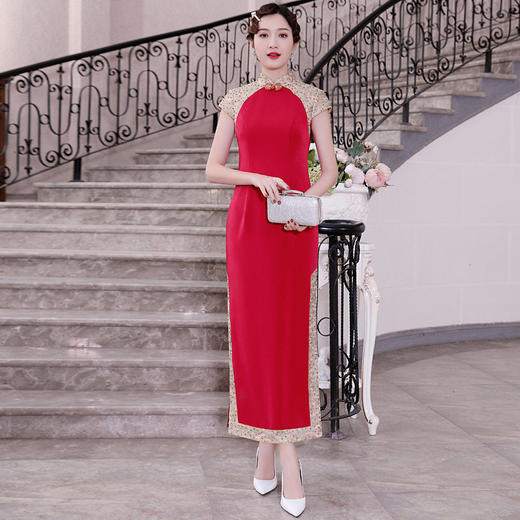 DLQ-A2377新款中国风红色改良旗袍TZF 商品图0