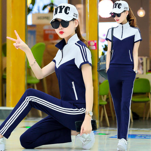 QQ-9022F2F030CG时尚韩版显瘦短袖运动服装休闲两件套 商品图1