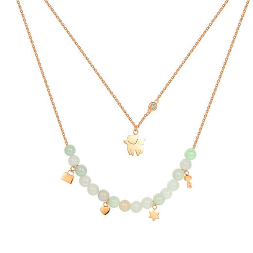 天然翡翠圆珠 钻石独角兽双链 Tracey Chen 商品图3