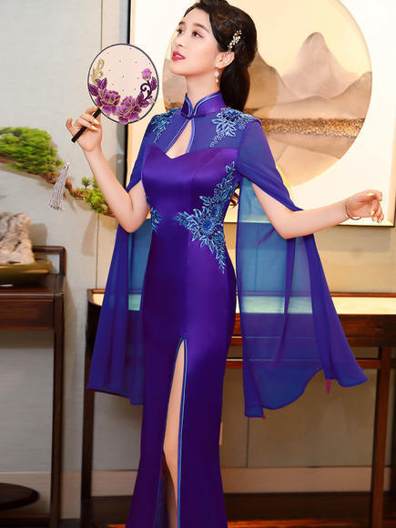 MB-优雅中国风，绣花走秀长款改良版旗袍礼服 商品图2