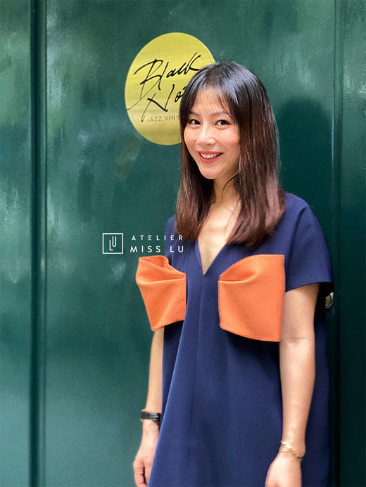 AtelierMissLu— “大可爱小放飞” 蓝橘撞色大蝴蝶结俏皮登山度假宽松连身裙 / 0000611 商品图3