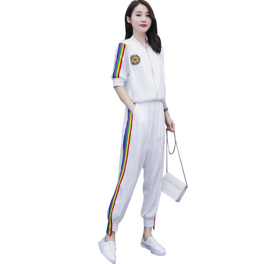 WZNH-WQ89919夏季休闲时尚显瘦两件套彩色螺纹宽松套装 商品图4