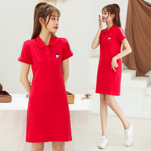 CSK-F328新款珠地棉休闲简约收腰韩版POLO领短袖翻领连衣裙 商品图1