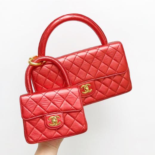 chanel香奈儿红色镜面珠光cf子母包