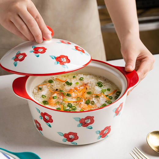 摩登主妇双耳汤碗带盖大号面碗创意泡面碗汤盆陶瓷个性家用碗餐具 商品图1