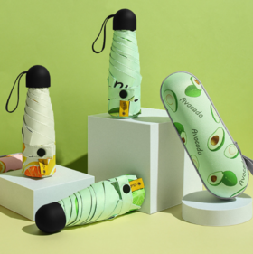 【雨伞】*夏季清新防晒五折口袋黑胶晴雨伞