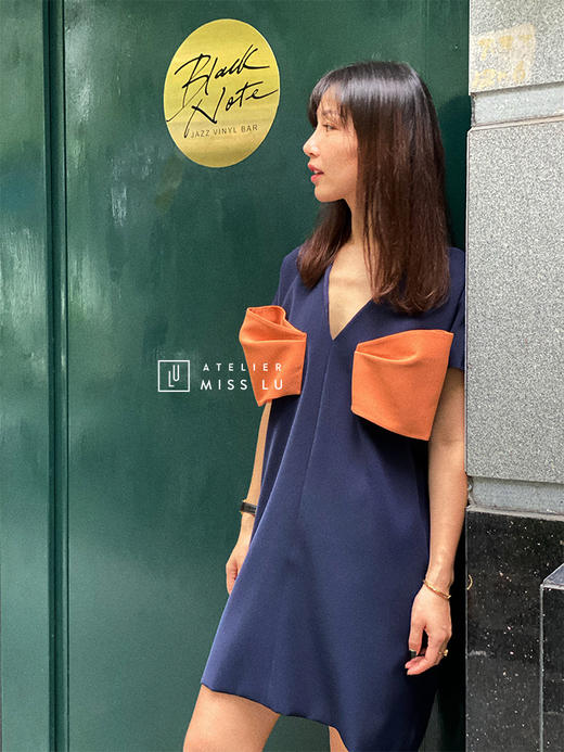 AtelierMissLu— “大可爱小放飞” 蓝橘撞色大蝴蝶结俏皮登山度假宽松连身裙 / 0000611 商品图0