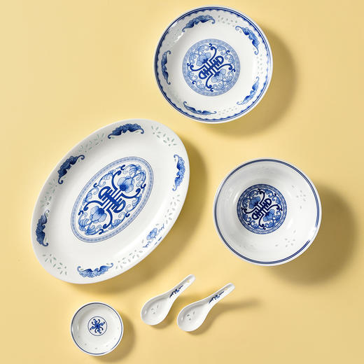 富玉陶瓷 | 青花玲珑瓷 五福捧寿餐具散件 商品图3