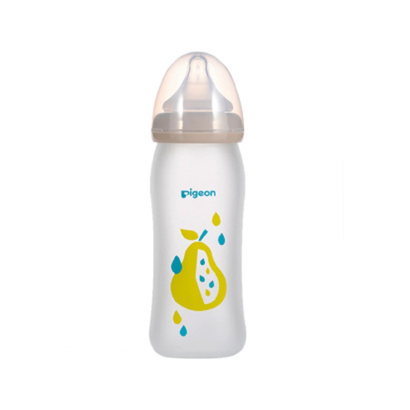 贝亲Pigeon宽口径玻璃奶瓶 硅橡胶保护层M号奶嘴 240ML 00550JPY带授权招加盟代理