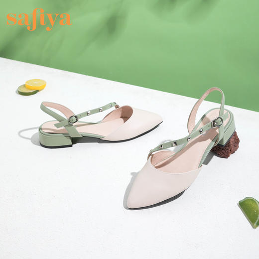 Safiya索菲娅春款绒面羊皮浅口尖头粗跟单鞋女鞋SF01114097 商品图1