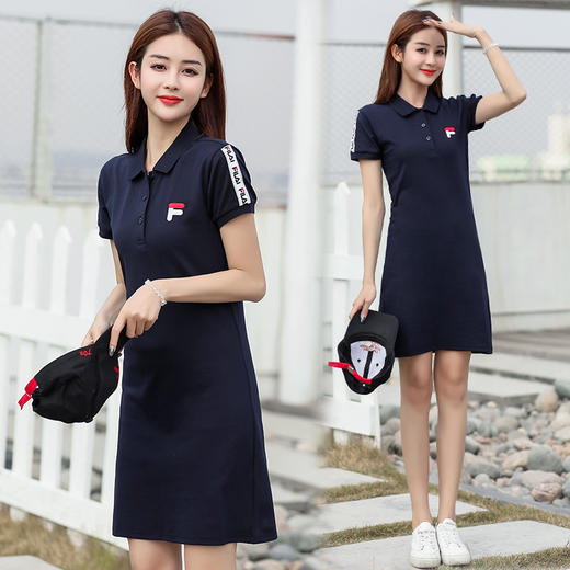 CSK-F328新款珠地棉休闲简约收腰韩版POLO领短袖翻领连衣裙 商品图0