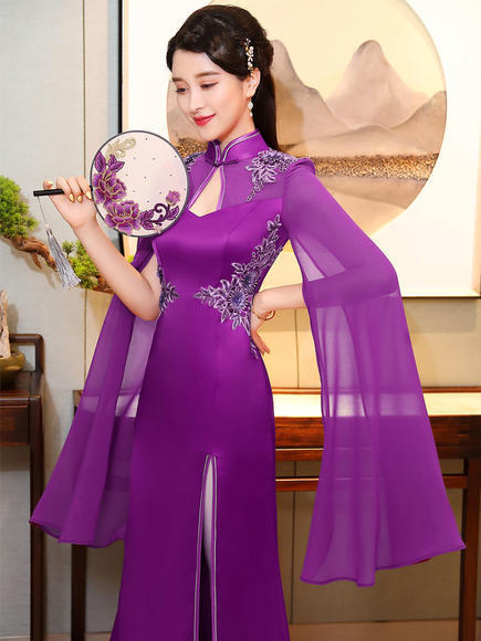 MB-优雅中国风，绣花走秀长款改良版旗袍礼服 商品图1