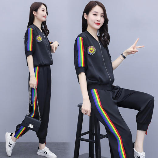 WZNH-WQ89919夏季休闲时尚显瘦两件套彩色螺纹宽松套装 商品图3