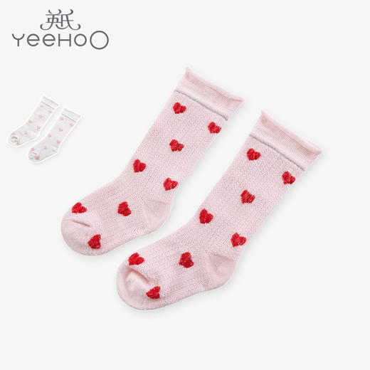 英氏女童袜子女宝长筒袜春夏新品中筒袜透气柔软YIWHJ10010A01 商品图0