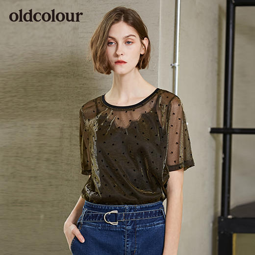 oldcolour春秋季新品吊带内衬网纱圆领短袖女L31021109 商品图0