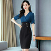 XP-MXE1219季短袖中裙V领高腰简约时尚连衣裙 商品缩略图1