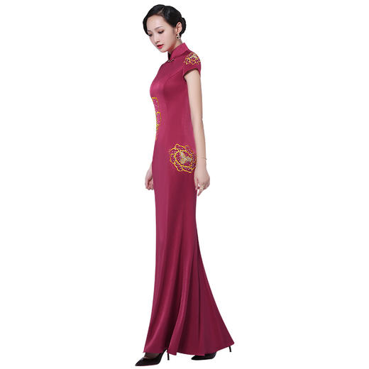 DLQ-A1377新款中式礼服  修身表演走秀优雅显瘦长款旗袍 商品图2