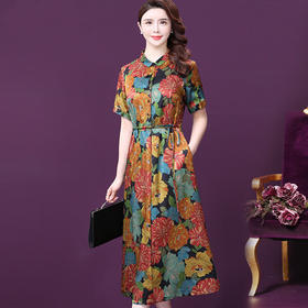 WXY-60063真丝2020新款法式温柔成熟风垂感遮肉A字连衣裙