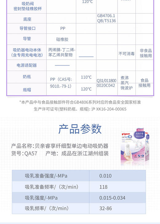 贝亲睿享纤细型单边电动吸奶器 QA57JPY带授权招加盟代理 商品图11