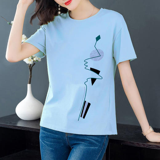 TZFFS新款韩版时尚气质宽松印花短袖T恤TZF 商品图1