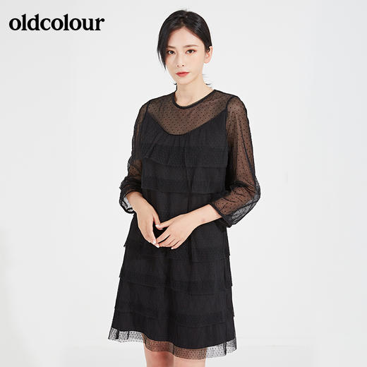 oldcolour春秋时尚波点优雅气质甜美长袖连衣裙GL31103868 商品图0