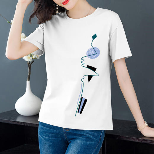 TZFFS新款韩版时尚气质宽松印花短袖T恤TZF 商品图3