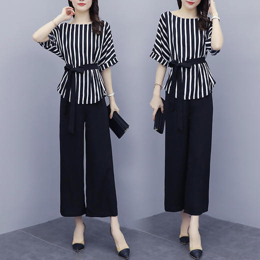 QYYS-H322355大码夏新款韩版胖妹妹阔腿裤两件套 商品图1