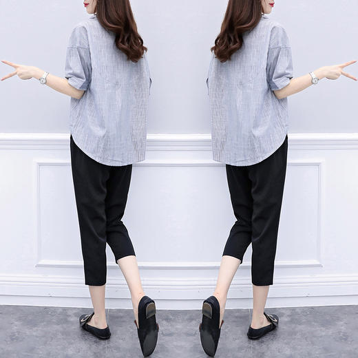 NYL-19179夏新款气质胖mm加肥加大遮肚藏肉衬衣两件套 商品图3