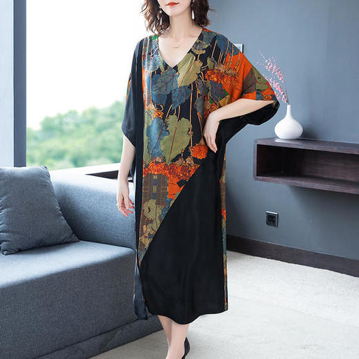 AHM-as0831夏新款复古宽松休闲印花连衣裙 商品图0