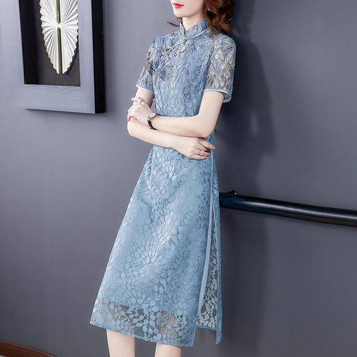 DJ-NRJ2FB29A-NE2155优雅复古改良蕾丝定位印花旗袍裙 商品图2