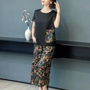 JXG-2020夏季新款云香纱宽短袖阔腿裤两件套 商品图1