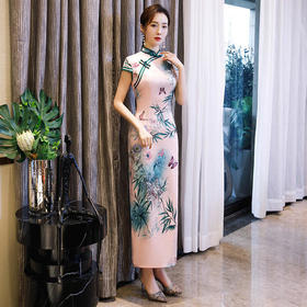 QD-0106新款复古民国风老上海丝绸长款旗袍