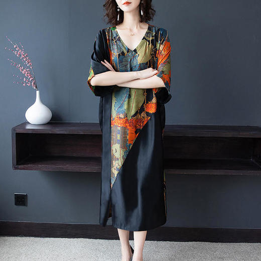 AHM-as0831夏新款复古宽松休闲印花连衣裙 商品图1