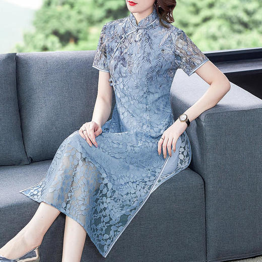 DJ-NRJ2FB29A-NE2155优雅复古改良蕾丝定位印花旗袍裙 商品图0