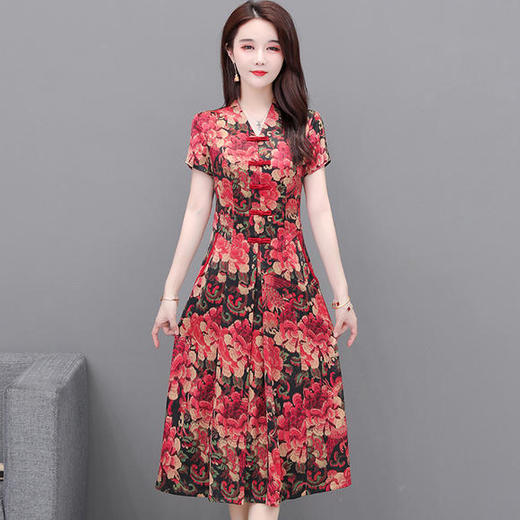QYM-XYKL-TK13新款优雅气质修身印花短袖连衣裙 商品图1
